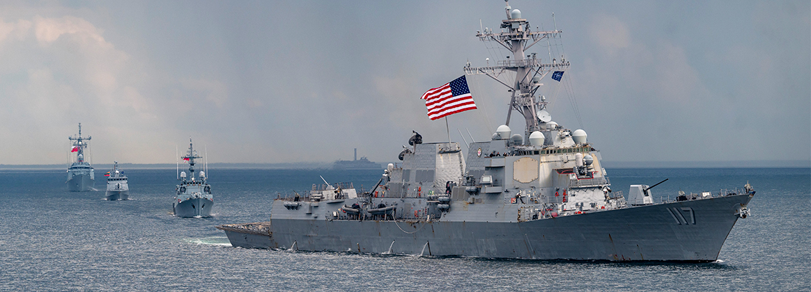 The Arleigh Burke-class guided-missile destroyer USS Paul Ignatius (DDG 117), steams into formation alongside NATO ships during Baltic Operations 2025.